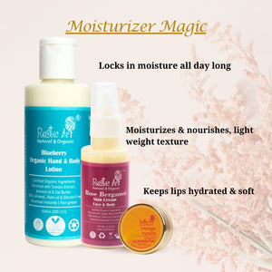 Moisturizer Magic: Face & Body Moisturizers - Rose Bergamot Face Cream, Blueberry Body Lotion, Lip Moisturizer